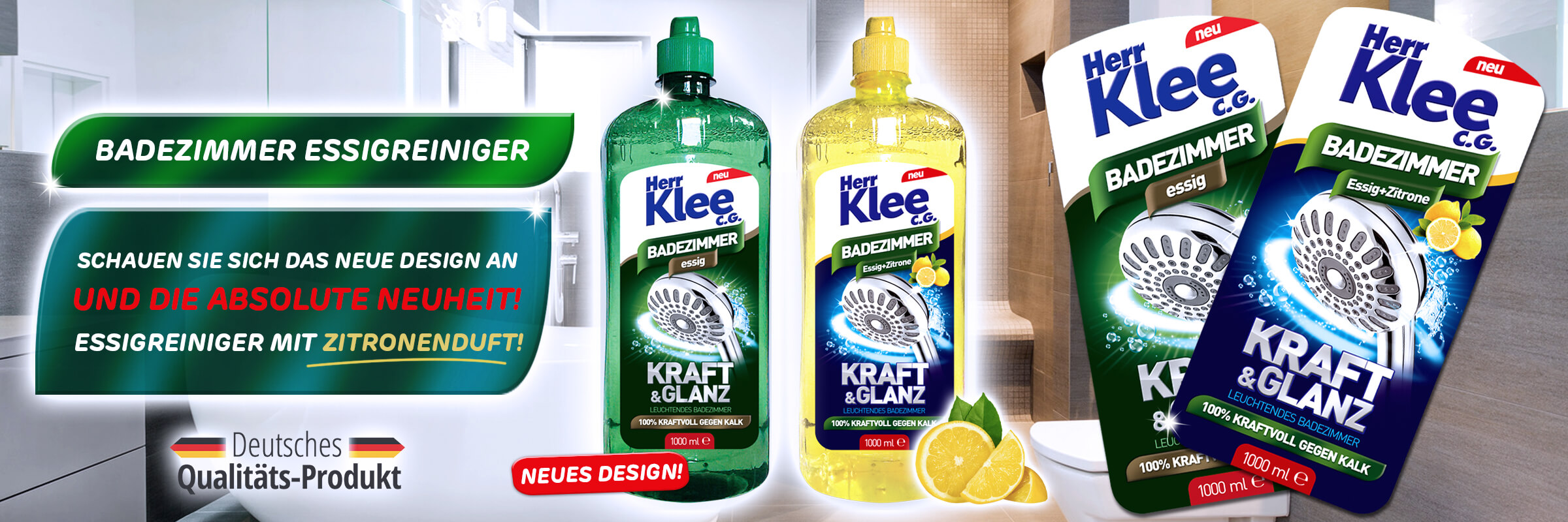 Neuheit! Essigreiniger für Badezimmer Herr Klee mit Zitronenduft!